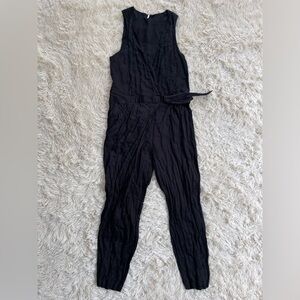 Free people faux wrap sleeveless jumpsuit viscose cotton metallic black size XS